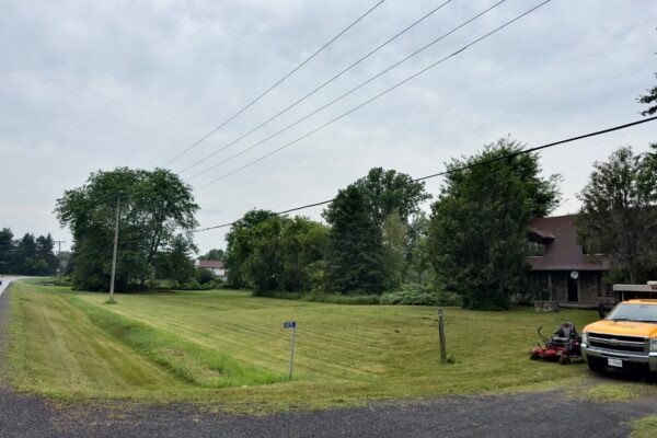 Freshly cut green lawn in Cumberland Ottawa neighborhood